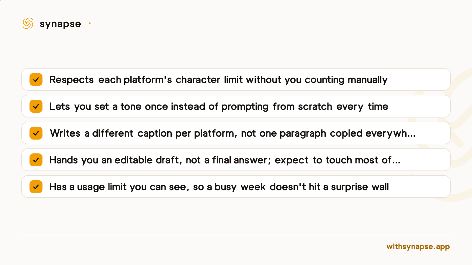 A checklist of five things to verify before choosing an AI caption generator for social media