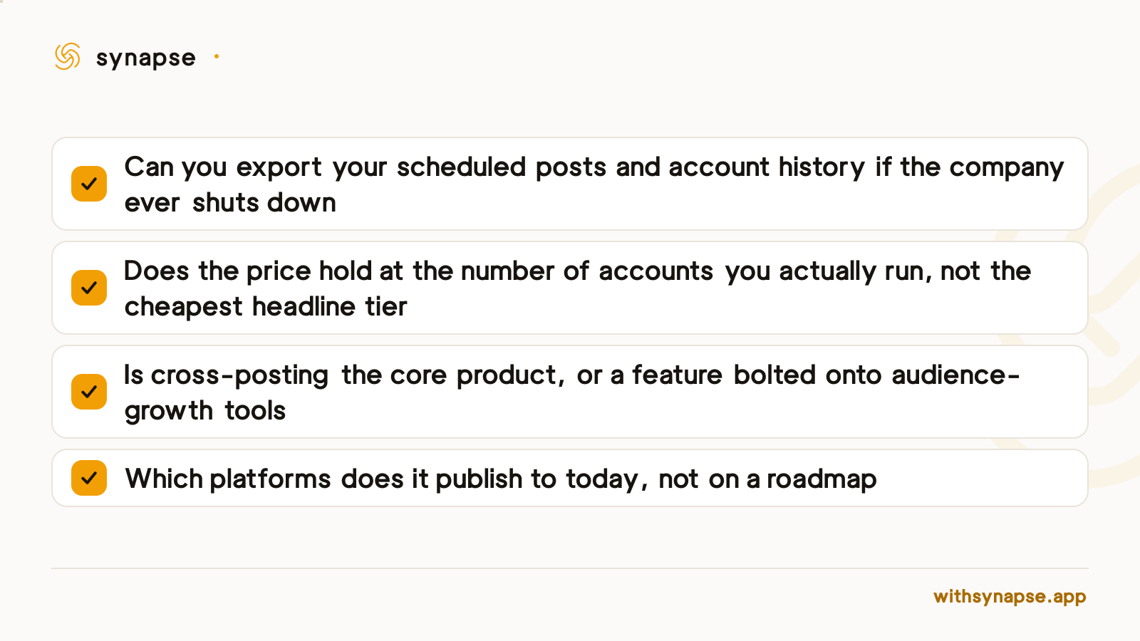 A checklist of four questions to ask before picking a Crowdfire replacement in 2026.
