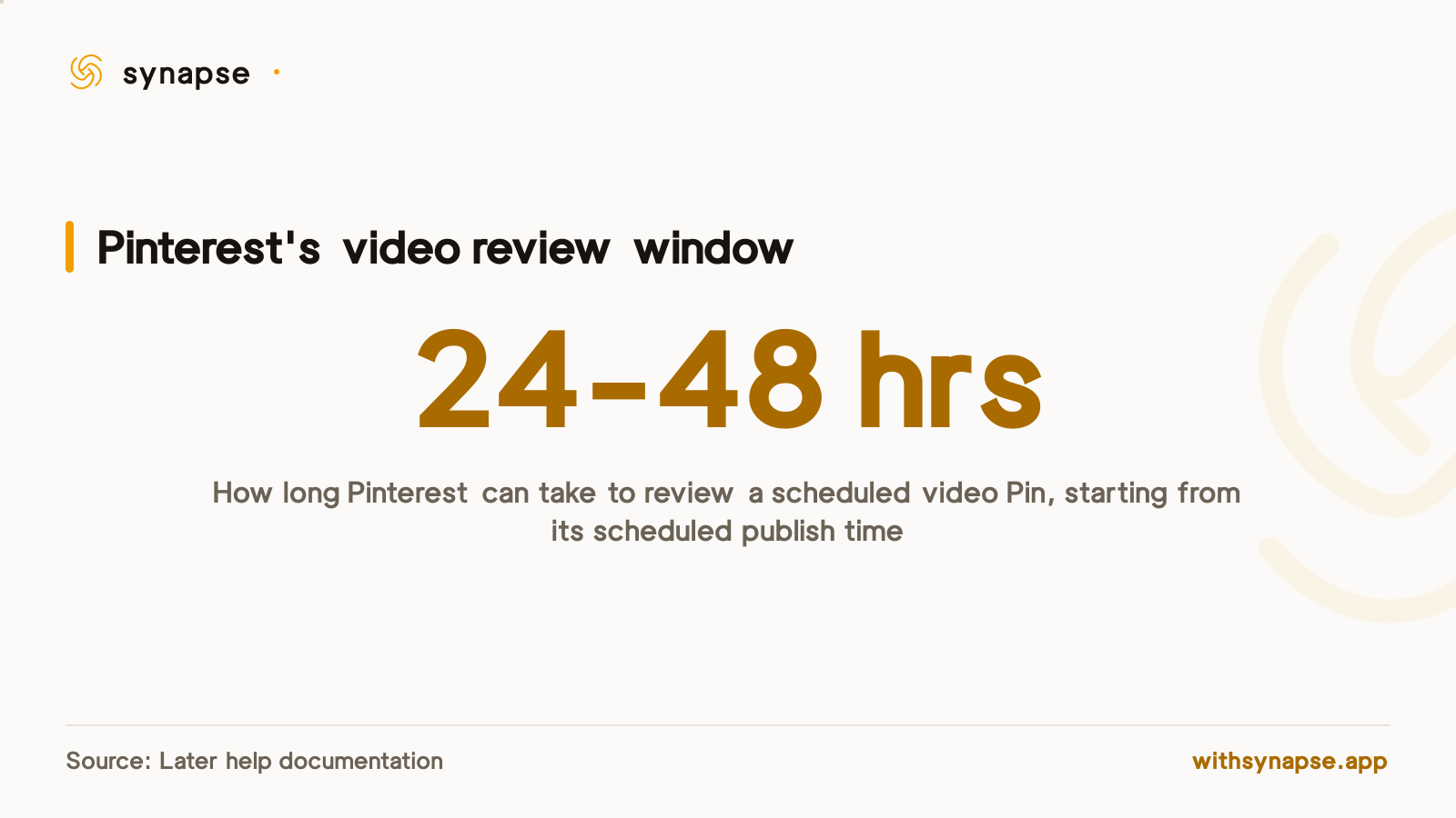 Pinterest can take twenty four to forty eight hours to review a scheduled video Pin before it goes live.